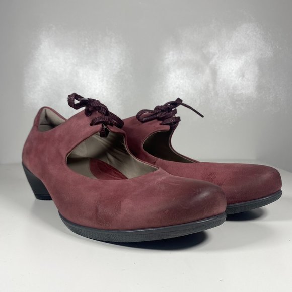 Ecco Women Shoes Mary Jane Comfort Pump Heel Lace Up Round Toe Suede Red Sz 8 - Picture 1 of 14